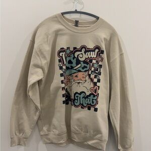 Beige Graphic Crewneck Sweater